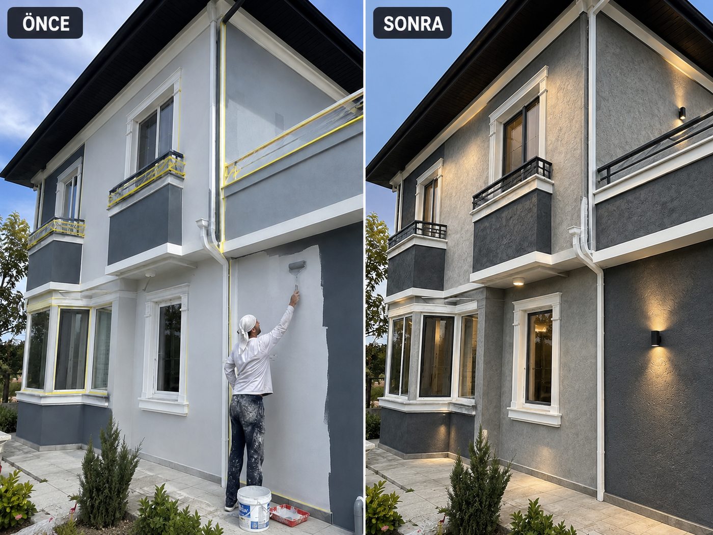 Kalabak dış cephe boya öncesi ve sonrası
