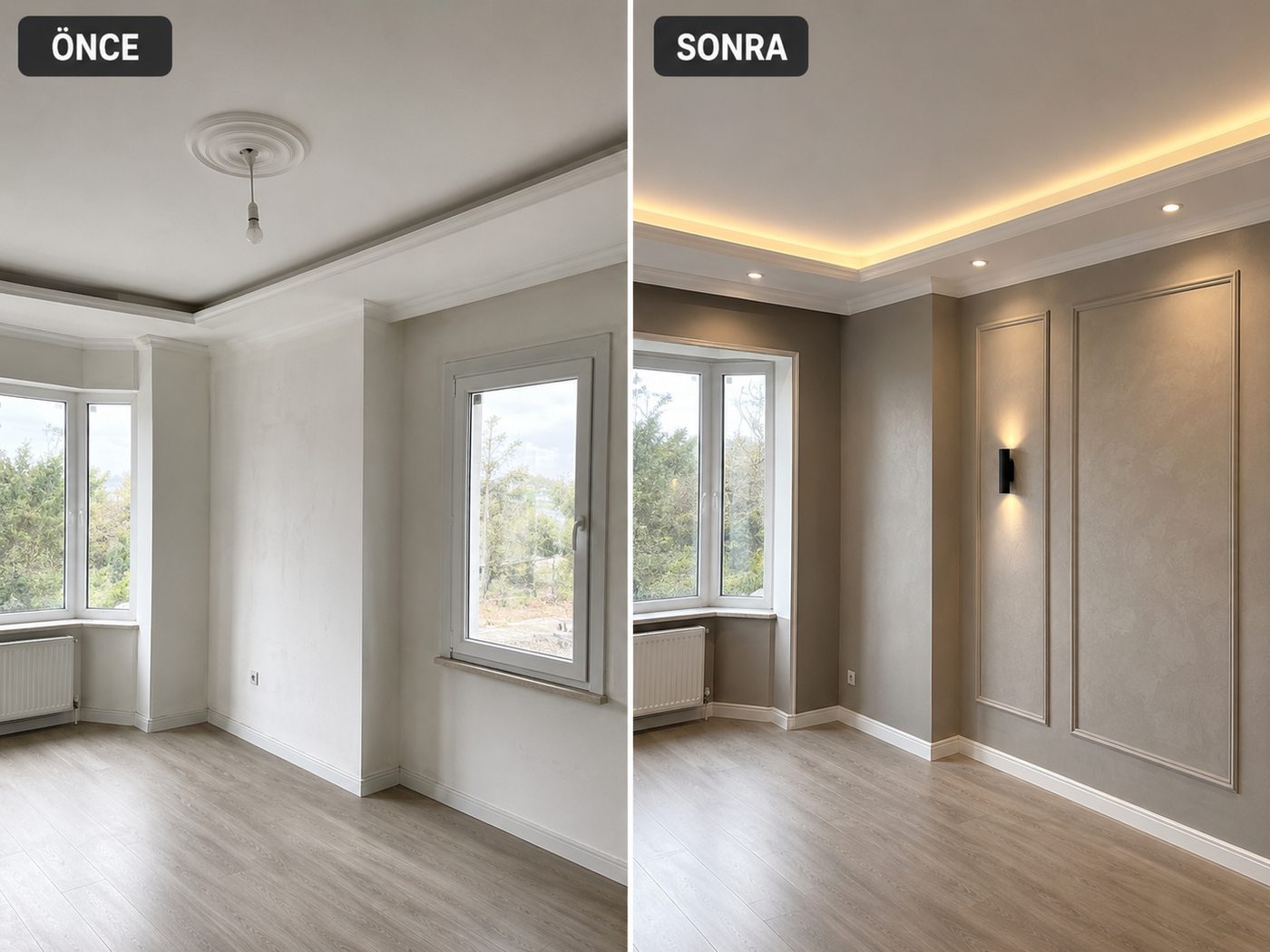 Kalabak iç cephe boya öncesi ve sonrası